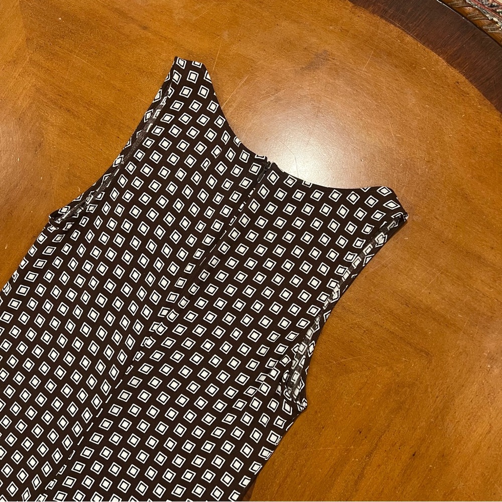 Reformation Noha Sleeveless Crepe Mini Dress Palladio Brown Geometric Print 8 - Picture 7 of 16